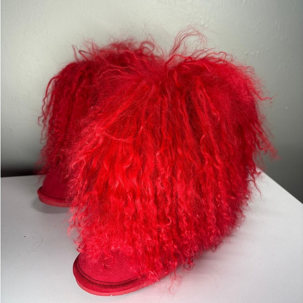 Bearpaw Boo Boots from Finish Line Youth 5 Red Suede Lamb Hair Mid-Calf Pull-On - Picture 2 of 5
